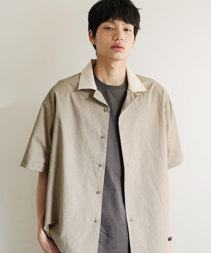 JEMUT Bliss Open Collar Half Shirt Khaki Beige Nsss2633