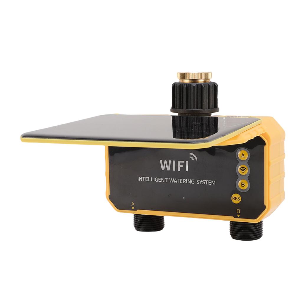 Smart WiFi Water Timer App Control Rain Sensor 2 Zone Solar Powered Sprinkler Timer with Double Water Outlet for Garden
