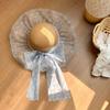 Forest Style Straw Hat With Large Brim And Pearl Butterfly Bow For Summer Beach Sun Protection