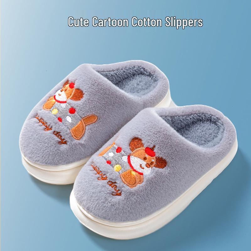Kinder Winter Baumwoll Hausschuhe - Rutschfeste Weiche Sohle Geschlossene Rückseite Schuhe mit Cartoon Hund Design