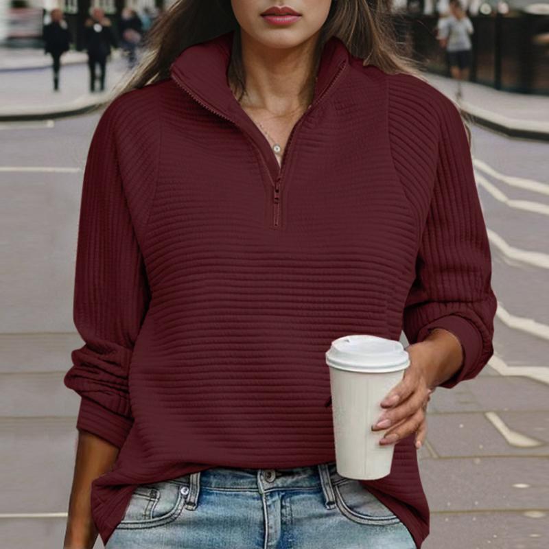 ZANZEA Damen Casual Reißverschluss Stehkragen Langarm Pullover Sweatshirts