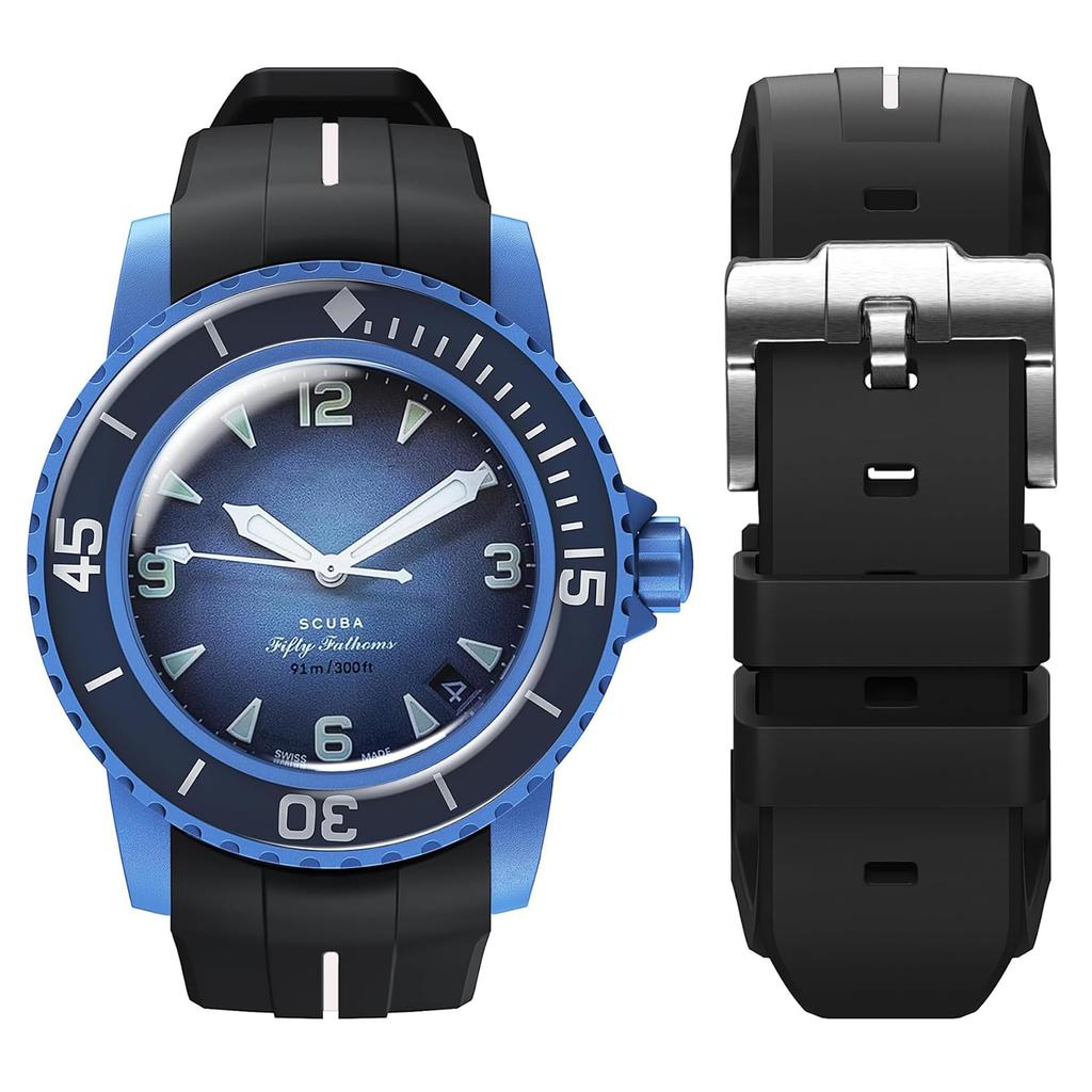Jumpsunfun 22mm Watch Band for Blancpain X Silicone Watch Compatible with SCUBA Fifty Includes Replacement Tool Swatch, Strap, Bioceramic, Fathoms,