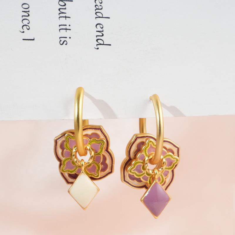Colorful Drip Glaze Retro Chinese Earrings: Ethnic, Simple, Fashionable Style