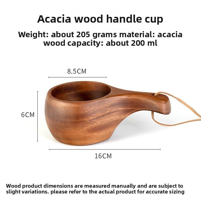 DIY Walnut Wooden Milk Cup Acacia Wood Salad Cup Solid Wood, Creative Mug with Handle Coffee Mug