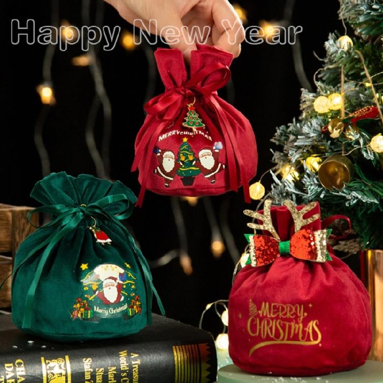 Christmas Velvet Cloth Gift Bag with Tie Ribbon Pouches Candy Biscuit Packaging