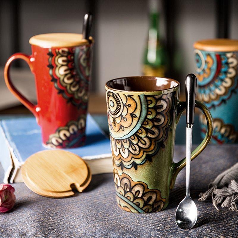 Nordic Style Large Ceramic Mug with Spoon and Lid – Creative & Personalized Coffee Cup