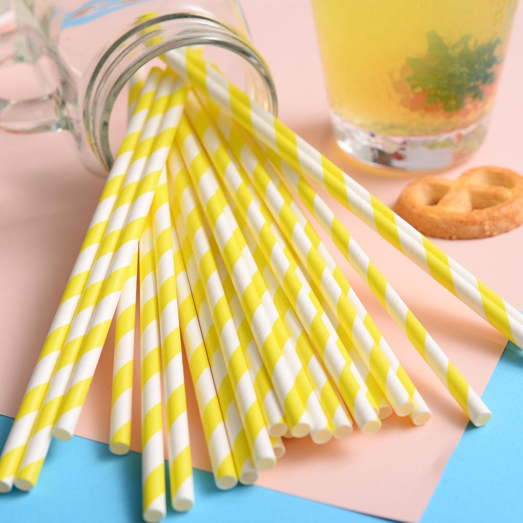 25 Colorful Striped Paper Straws - Disposable, Creative, Decorative for Desserts & Beverages