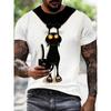 Men's Fashion 3D Black Cat Cartoon Print T-Shirt, Casual Round Neck