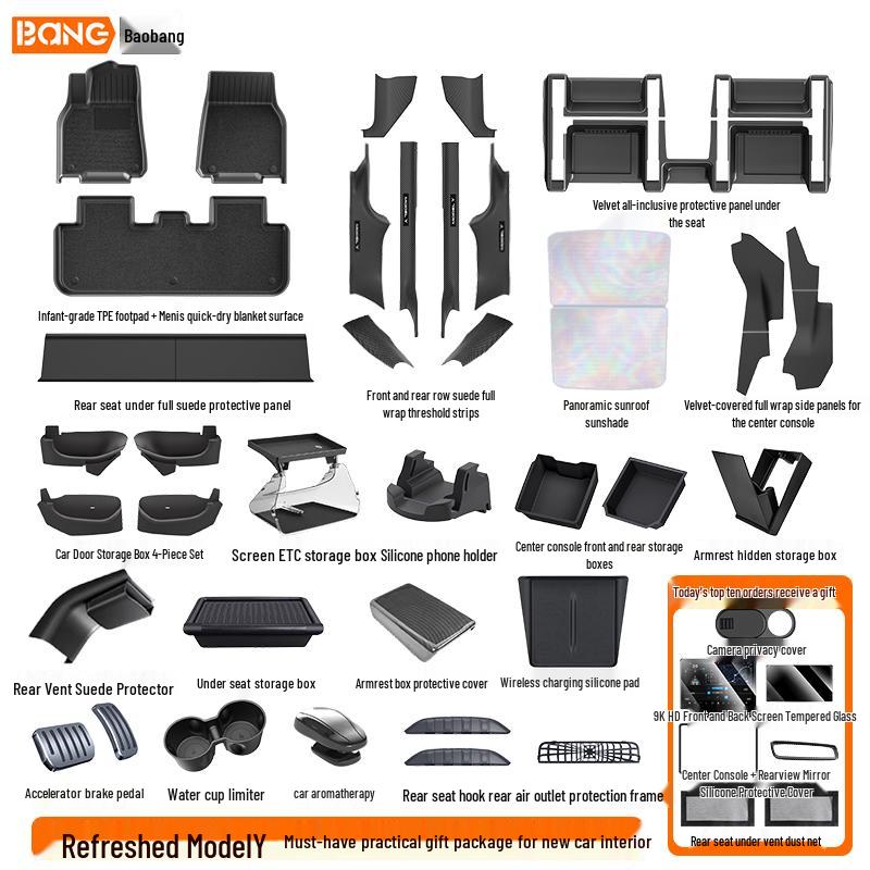 Tesla Model Y & 3 Refresh TPE Interior Floor Mats - Full Set Protection Accessories