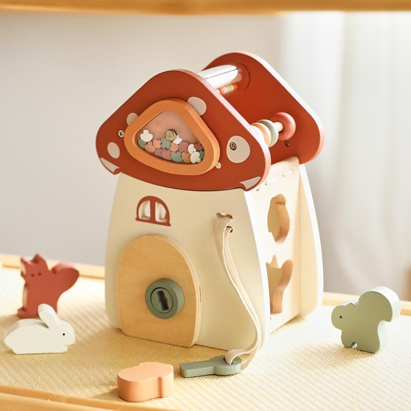 Custom Montessori Mushroom House Toy Wooden Percussion Music Toy Unlock/Place/Shape Match Game Finger Sensory Education Kid Gift