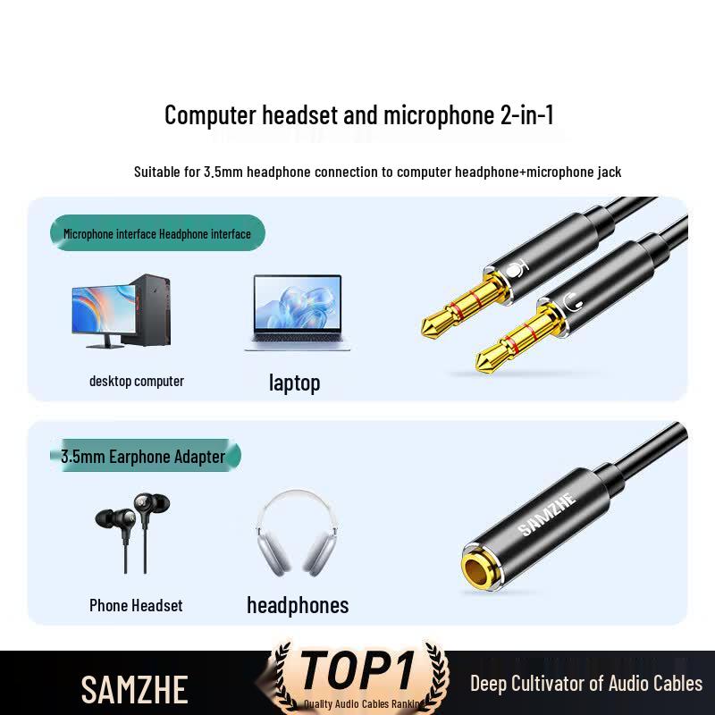 Shan Ze 3.5mm Headphone Microphone 2-in-1 Adapter Cable