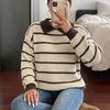 Womens Striped Contrast Color Collar Sweater Loose Casual Long Sleeve Knit Top