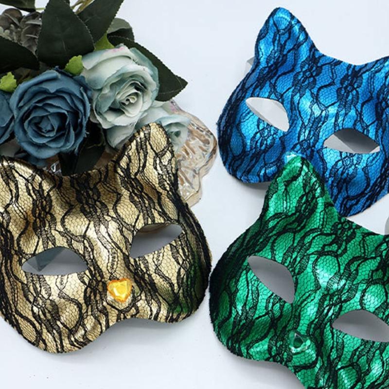 Elegant Cats Face Lace Snake Pattern Mask Costume Mask For Masquerades Ball Halloween Party And Cosplay