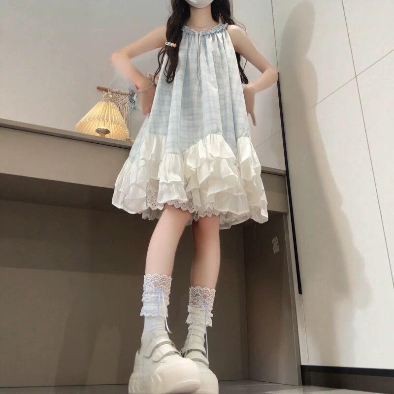 Modna w 2025 roku letnia sukienka dla dziewczynki w kratę patchworkową - Super stylowa i piękna