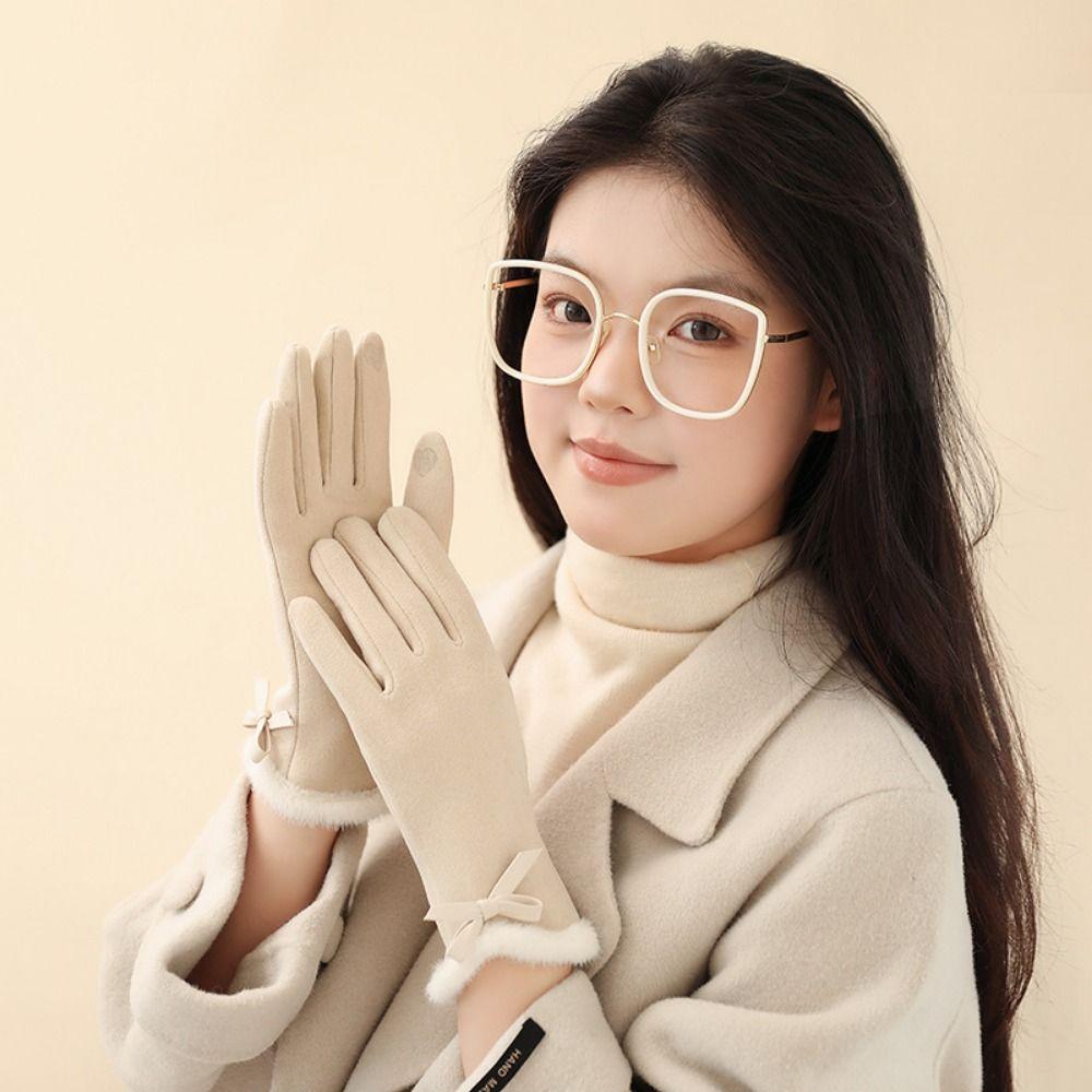 Thermal Lined Female Touchscreen Gloves Solid Color Cycling Warm Gloves  Cold Weather
