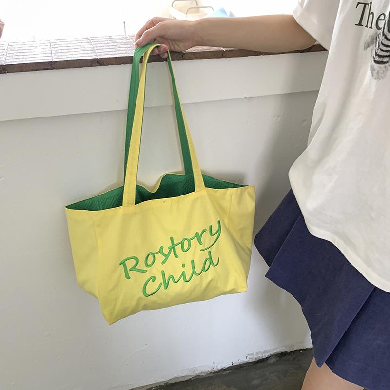Summer Fresh Contrasting Color Double-sided Dopamine Color Canvas Bag Sweet Girl Shoulder Bag Multi-color Letter Shoulder Bag