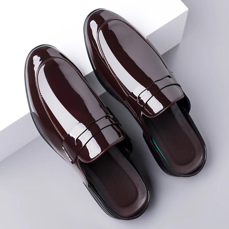 Leather Men Half Slippers Loafers Summer Breathable Casual Shoes Slip-on Lazy Driving Shoes Comfortable Walk Loafers Moccasins
