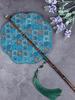 Chinese Ancient Style Black Bamboo Waist Fan Han Dynasty Circular Fan Chinese Style Long Handle Tassel Curling Folding Fan Classical Portable Wrist