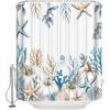 Fall Shower Curtain, Ocean Sea Thanksgiving Bathroom Shower Curtains, Seasonal Vintage Pumpkin Starfish Jellyfish Shell Shower Curtain with Hooks