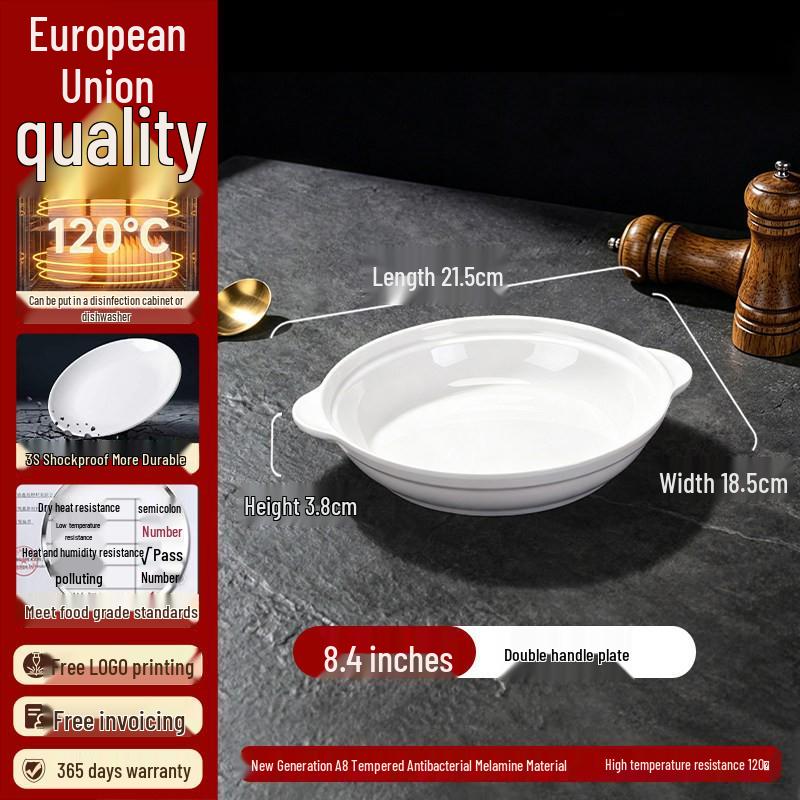 White Melamine Imitation Porcelain Plates: Commercial Round Flat Resin Tableware for Restaurants, Shallow Cold Dish or Rice Bowl Plates.