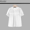 ZANZEA Women Summer Round Neck Puff Short Sleeve Casual Blouse