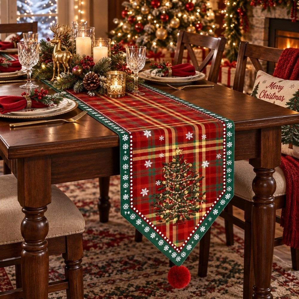 Santa Claus Christmas Table Flag Tree Xmas Tablecloth Christmas Table Runner Dining Table