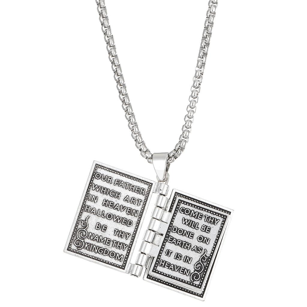 Gothic Bible Book Cross Necklace For Men And Women Vintage Creative Flip Pendant Street Fashion Jewelry