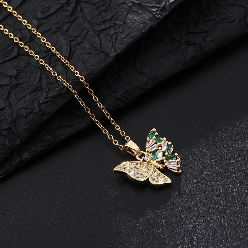 Trendy Zircon Butterfly Pendant Necklace For Women Small Collarbone Chain With Colorful Zirconia