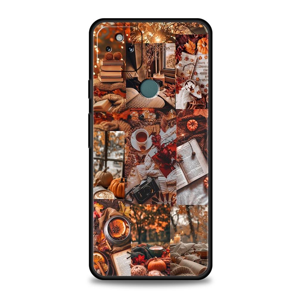 Pumpkin Autumn Leaves Coffee Phone Case Cover for Google Pixel 10 9 8 7 6 9A 8A 7A 6A Pro Shockproof Soft TPU 9 Pro XL Shell Bag