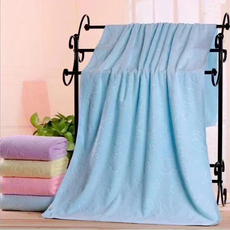 Practical New Solid Color Microfiber Embossed Bear Bath Towel 70*140 Absorbent Thickened Soft Embossed Bath Household Supplies синий