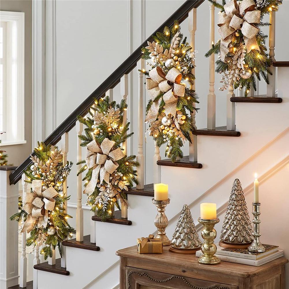 Christmas Door Curtain Pendant Stair Hanging Decor Realistic Wreath For Christmas Home Decor For Holiday Wall Door Staircas W6B3