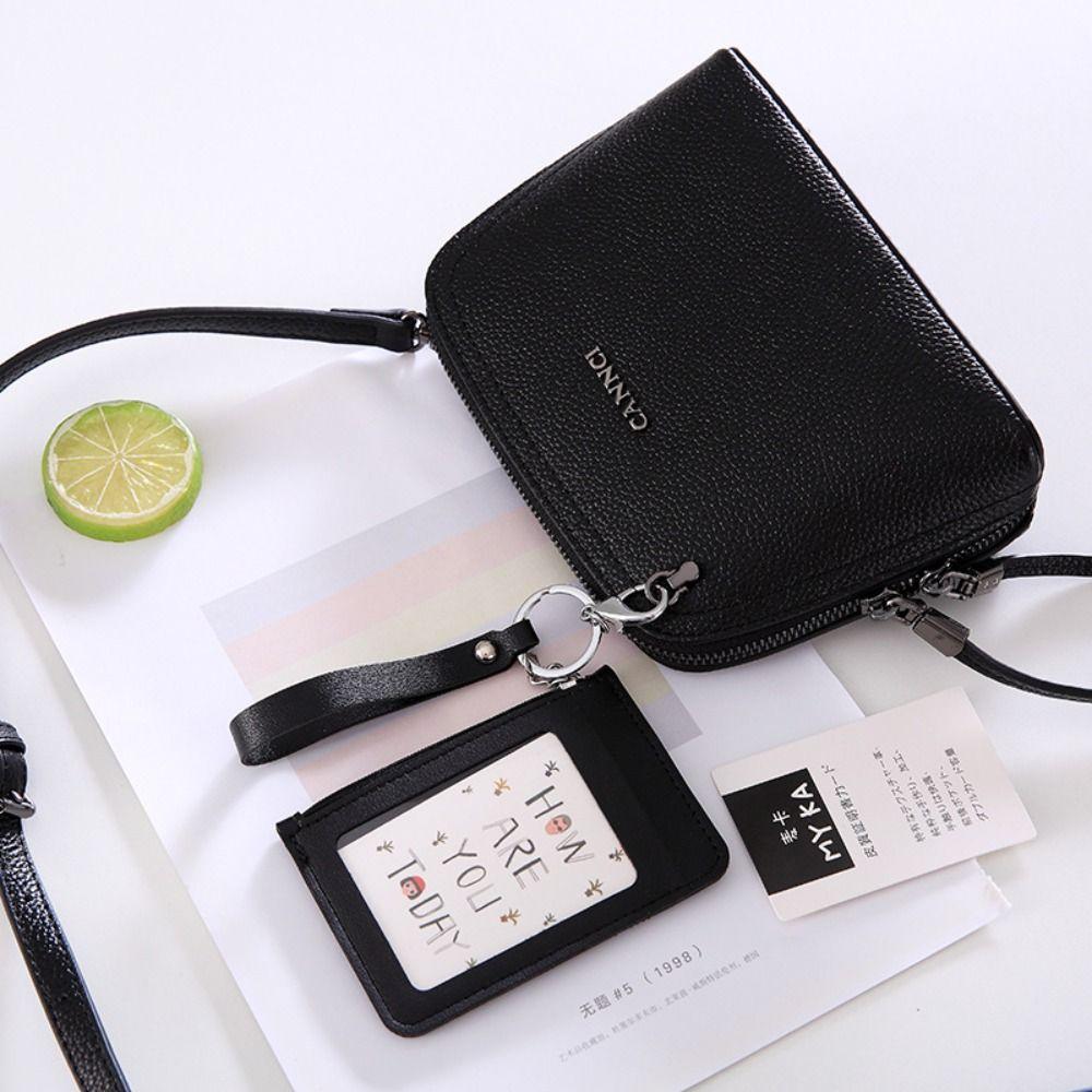 New Zipper Bag Card Badge Holder PU Leather with Hand Rope Coin Purse Card Case Office Supplies