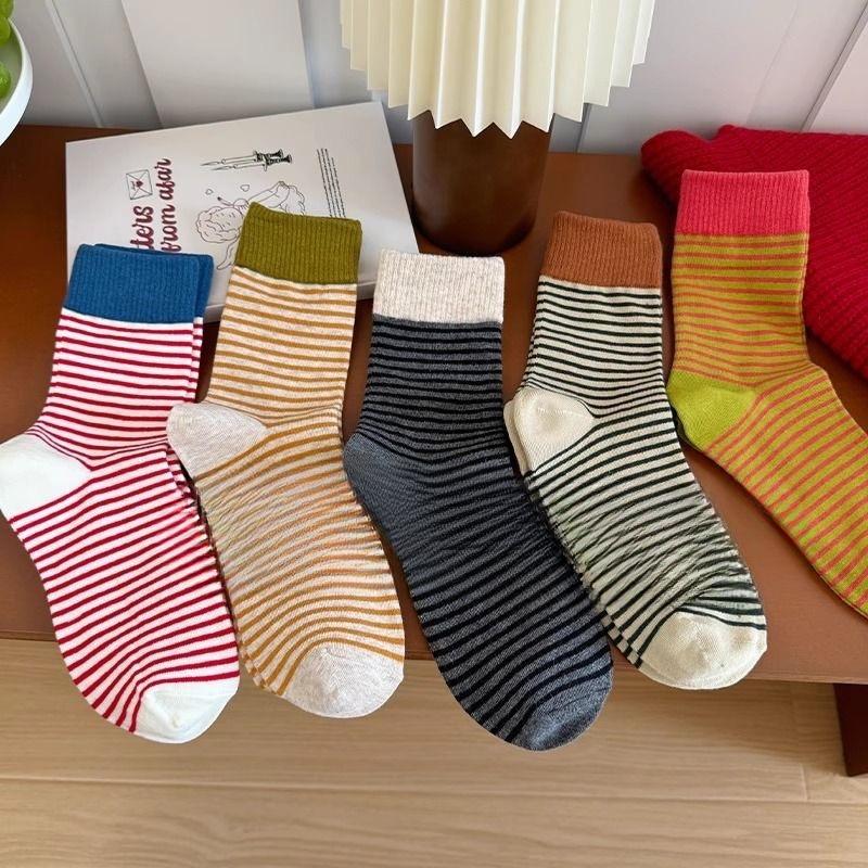 Dui Dui Socks Women's Mid-calf Striped Socks Trendy, Sporty, Color-blocking, Versatile and Casual Socks