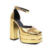 Plus Size Plaid Patent Leather Side Cut-Out Women's Sandals Metal Chain Decoration Ultra-High Double-Deck Platform Fashion Shoes