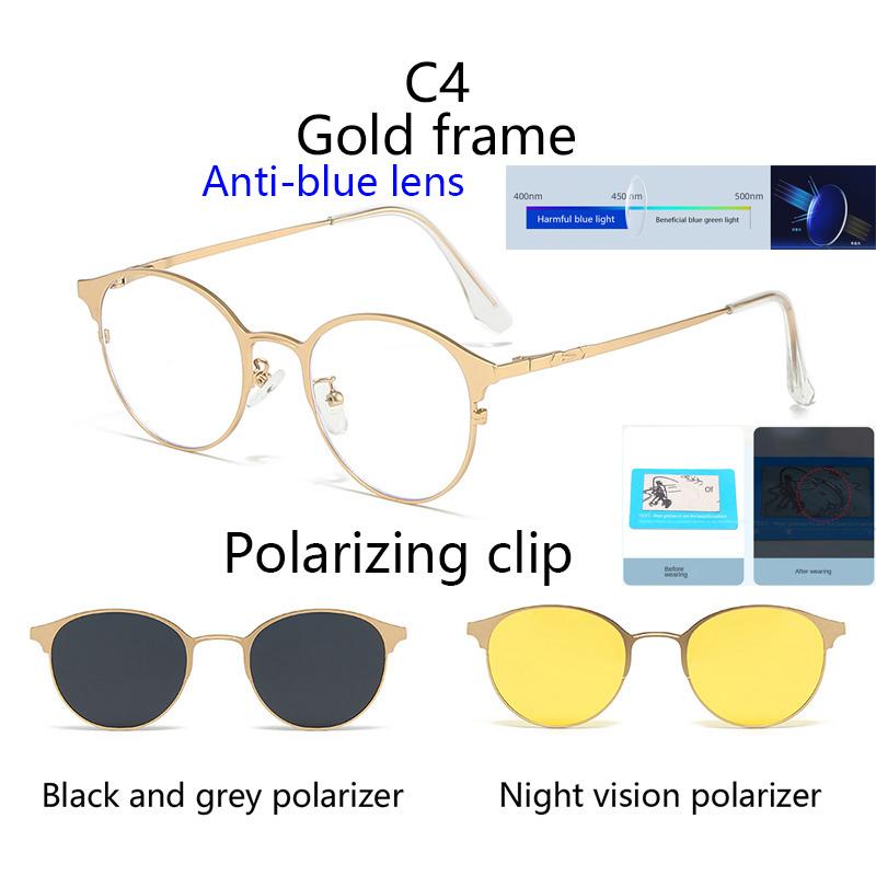 Round Metal Framed Magnetic Clips Sunglasses On Eyeglasses Optical Lens Prescription Lens Magnet Eyeglasses Blue Ray Blocking