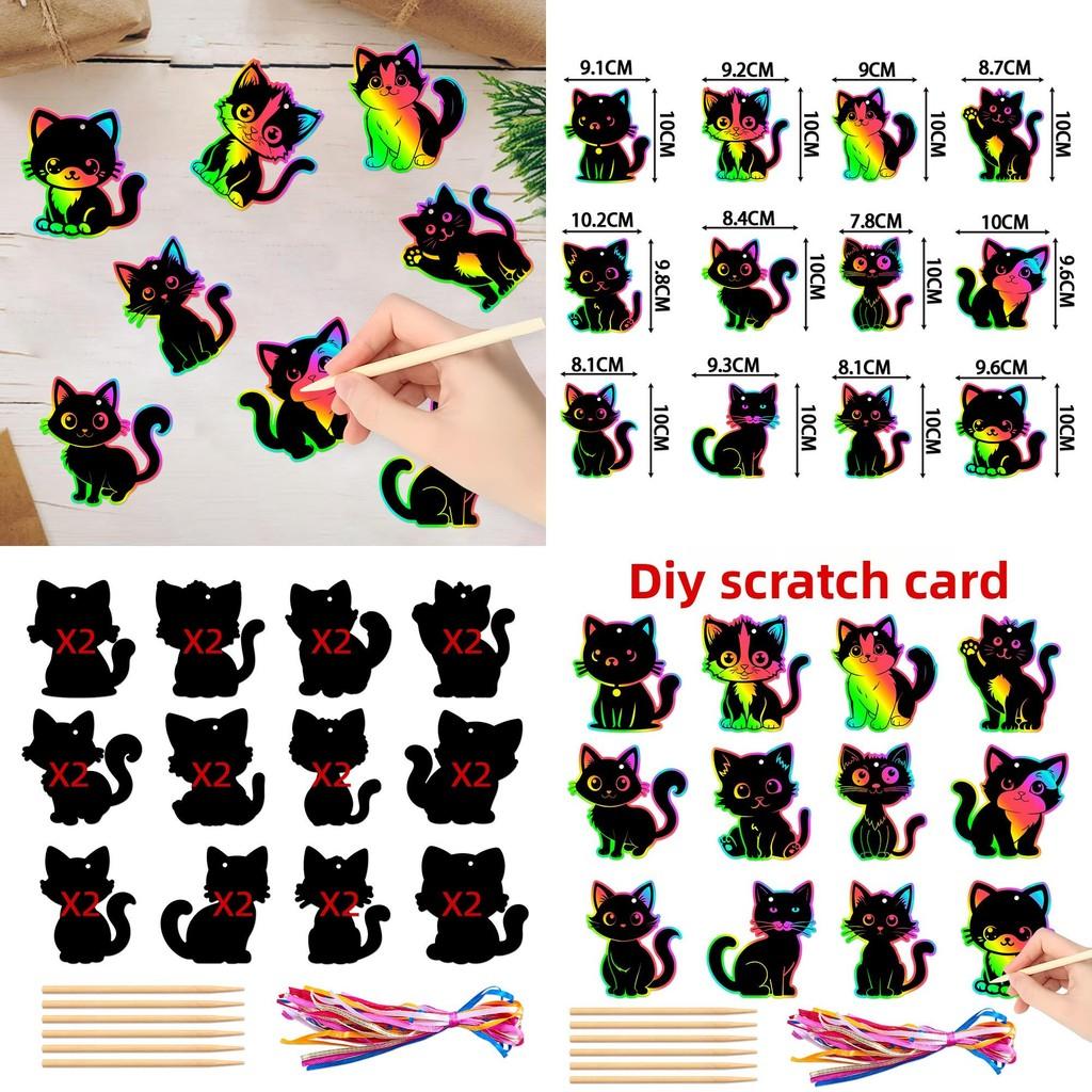 Cat Birthday Party Decor Scratch Card Kit With Colorful Finish And Diy Hanging For Kids Celebrations