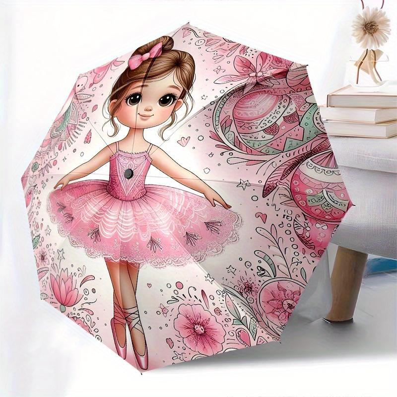 Ballerina, Rosa Automatischer Faltregenschirm 8 Rippen Leichtes Design, Langlebiger Eisenrahmen, Kompakt und Tragbar, Ideal für Geburtstag oder Weihnachten
