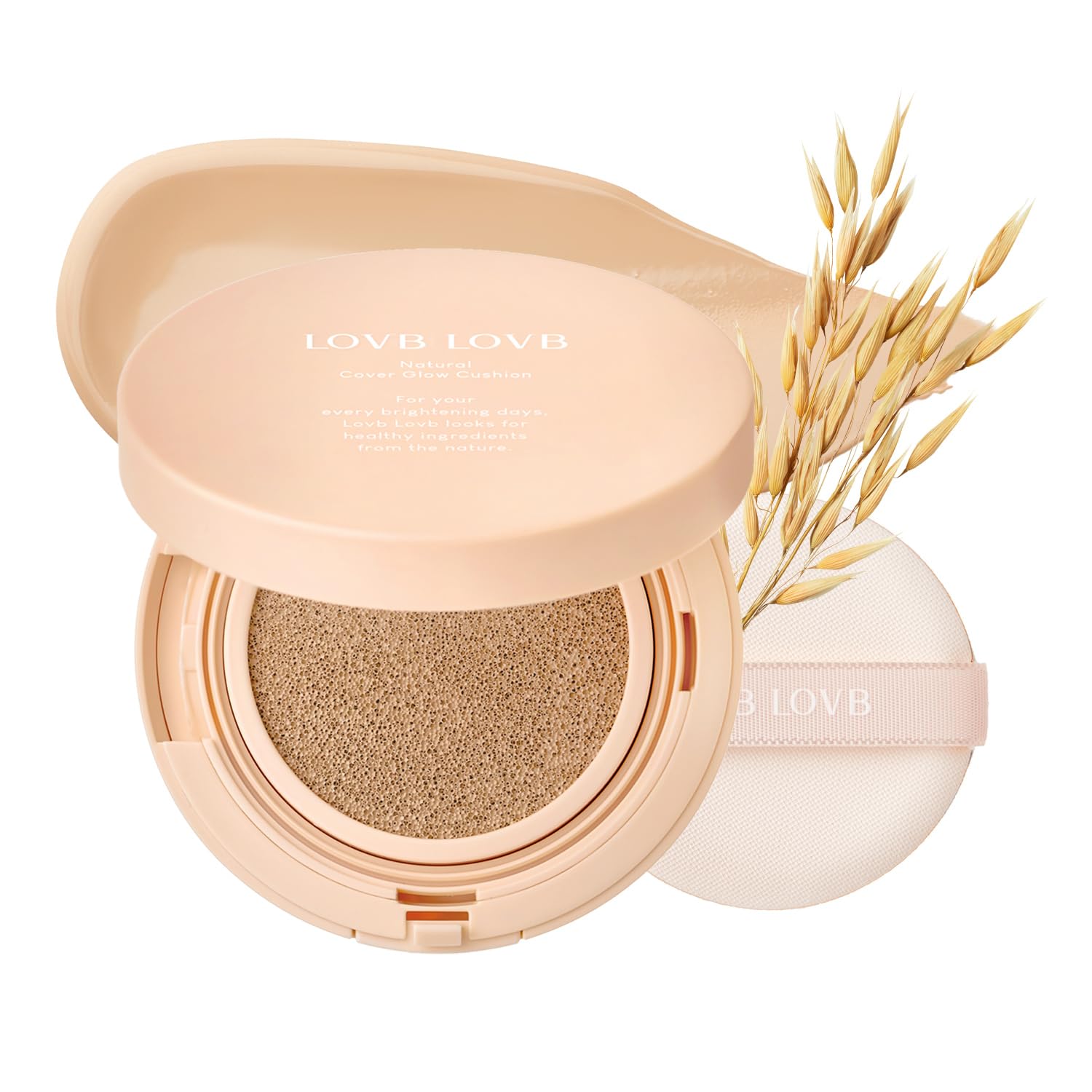 LOVB Natural Cover Glow Cushion Foundation (Korean style cushion foundation) - Highly moisturizing, dewy finish, natural coverage, long-lasting,