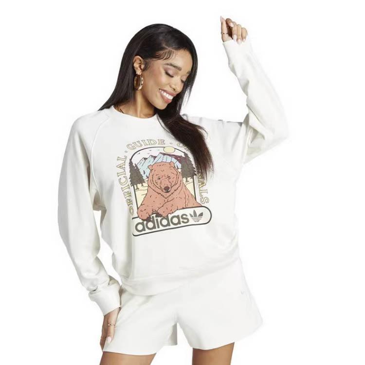 Adidas Originální mikina s kulatým výstřihem Trefoil se zvířecím potiskem a dlouhým rukávem Dámská mikina Bílá IL2426