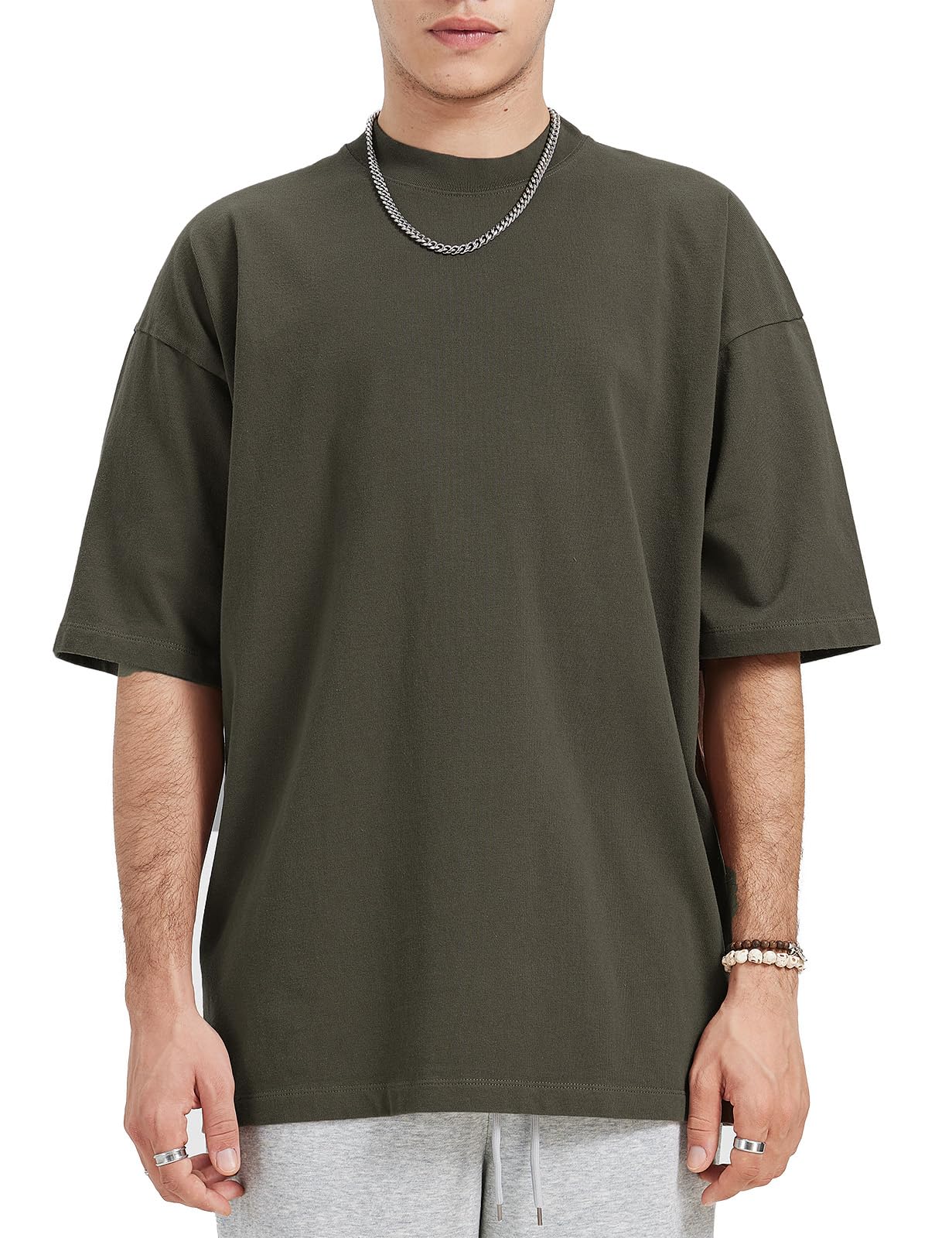 

Short Crew Loose Summer Large Casual [TickElf] Men s T-Shirt, 100% Cotton, Plain, Sleeve, Neck, Thick, Stylish, Fit, Clothes, 11.6 oz, Size, Outdoor, сірий колір