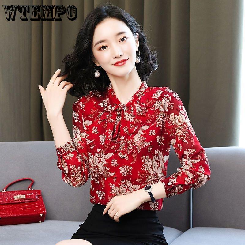 Chemise femme printemps et automne chemise en mousseline fragmentée haut à manches longues chemise en mousseline polyvalente rétro pour femme petite chemise en mousseline