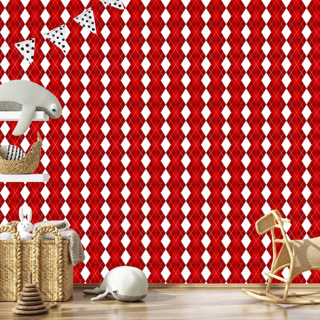 Red and white checkered wallpaper for living room and bedroom 50x1000