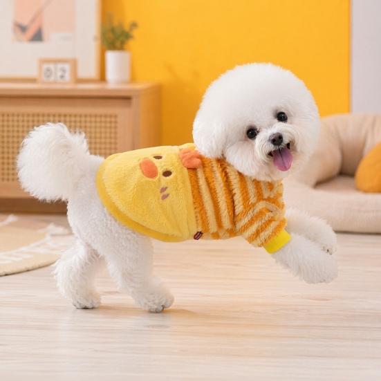huaqianguhh Cute Duck Dog Shirt, Striped Plush Pet Clothes, Snap Button Closure, Warm Autumn Winter Outfit for Small Medium Dogs