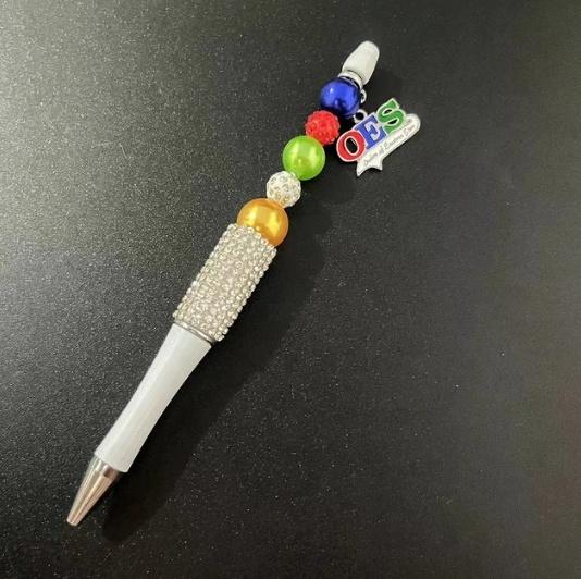 Order of Eastern Star White Ballpoint Pen OES Pentagram High Heels Lady Pendant Gift Bling Pens