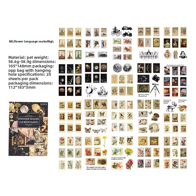 20 Sheets/pack of Old Wooden Floating Stickers, Hand Account Stickers, Waterproof Hand Account Materials, Creative Stickers