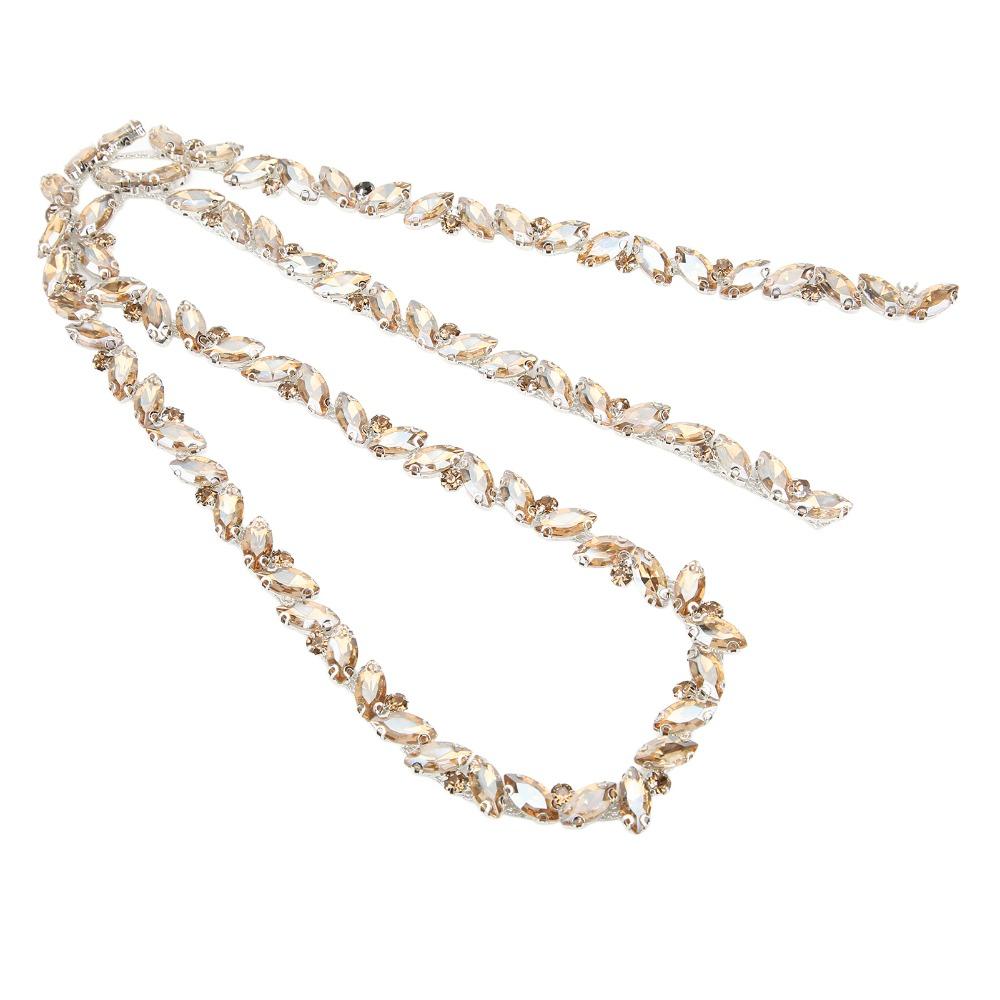 1pcs 10MM Bling Rhinestone Trim Champagne Gold & Green Leaf Shape Crystal Chain Craft DIY