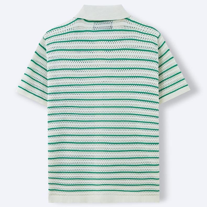 Striped Knit Shirts Short for Men Sleeve Button Down Polo Shirt Summer Beach Casual Shirt Tops Men's Breathable Lightweight Vacation Vintage Shirts
