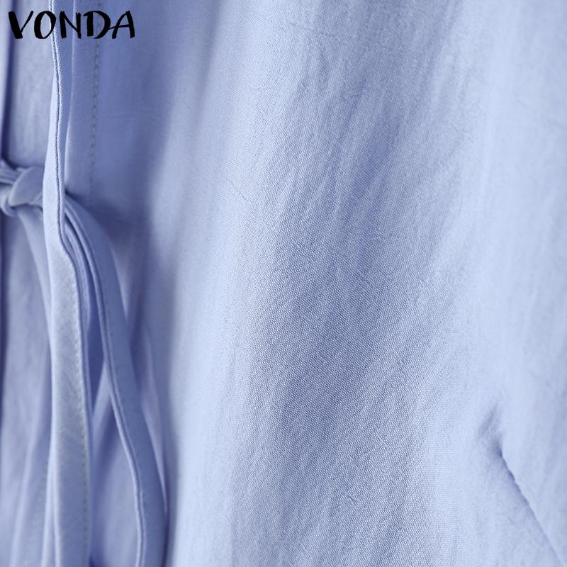 VONDA Women Summer Doll Collar Short Sleeve Bow Knot Splits Casual Cute Blouse