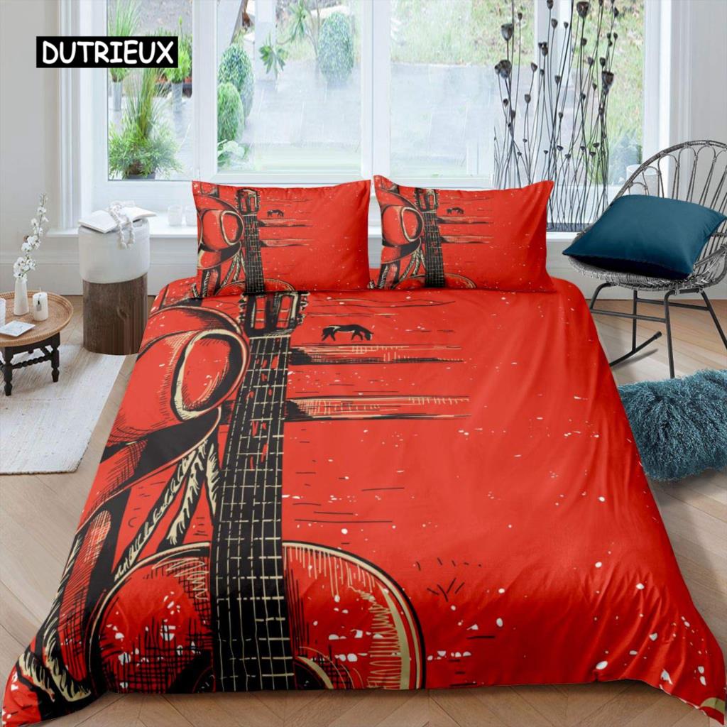 

Western Cowboy Duvet Cover Set Vintage Farmhouse Bedding for Kids Boys Teens Queen Size Soft Polyester 3pcs EU single(135x200cm)