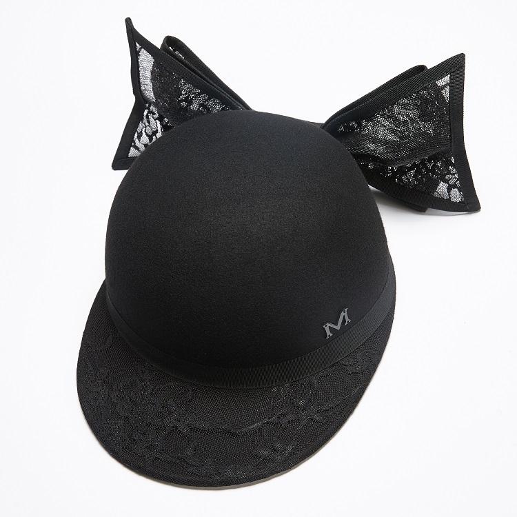 High Quality Vintage Formal Hats Wool Elegant Bow Tie Black Lace Fedora Hat